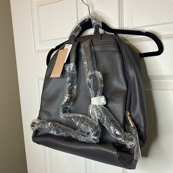 NWT JustFab Ash Black/Grey faux leather with leopard interior Backpack - Picture 8 of 8